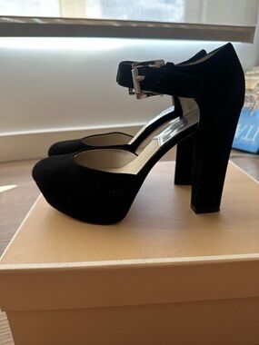 Michael Kors Black Suede Platform Ankle-Strap Heels